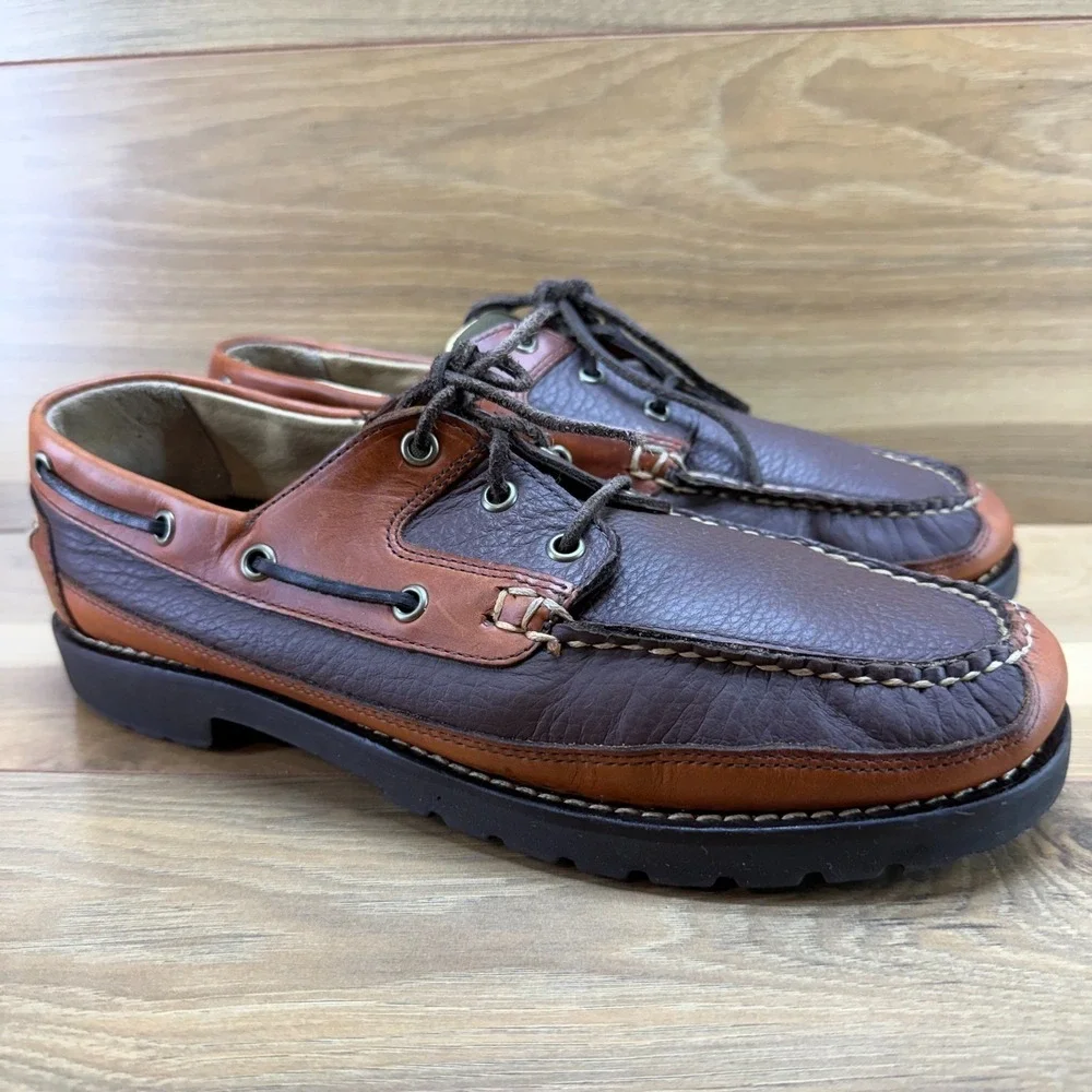 LL BEAN Bison Moc Toe Loafers Mens 10 D Two Tone Brown Travel Casual Old Money